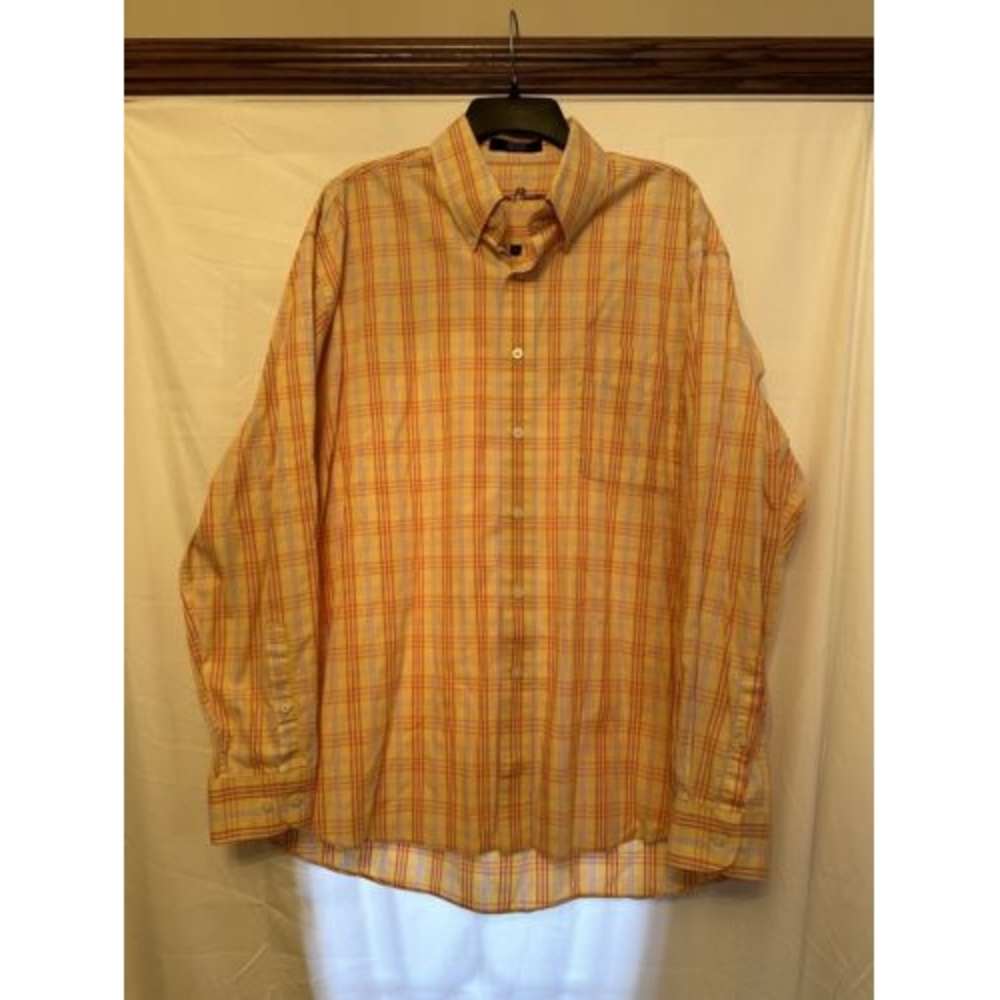 Alan Flusser Long Sleeve Button‎ Up XL Men's Shirt Orange Peach Pink Plaid